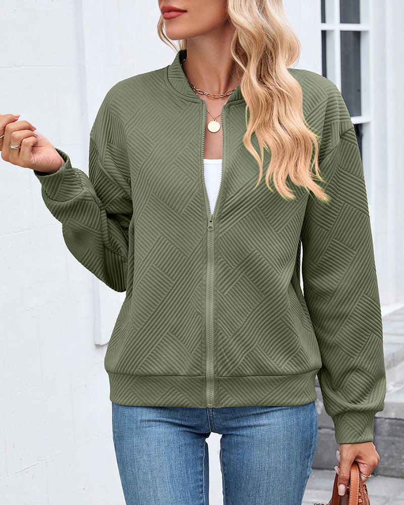 Manteau Uni Col Baseball Manches Longues
