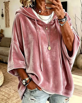 Sweatshirt Manche 3/4 Velours Capuche