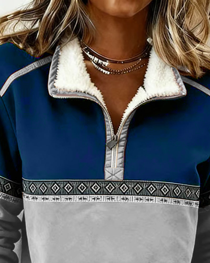 Sweat Rétro À Coupe De Couleur Et Col En Fourrure