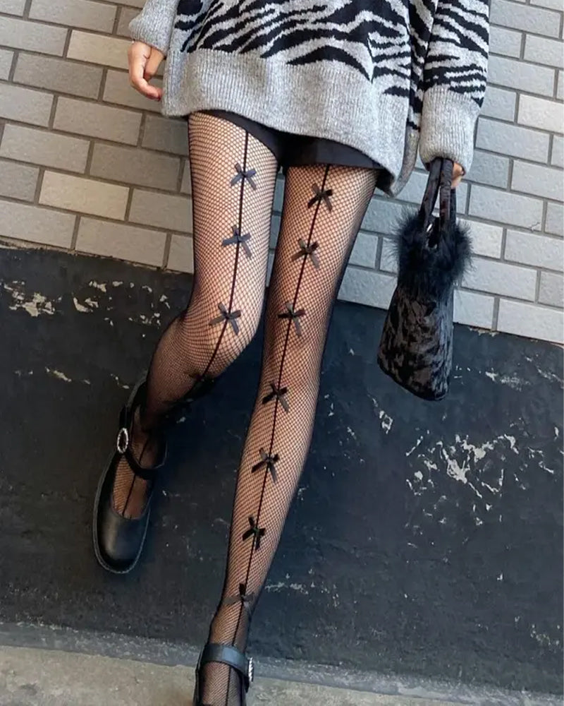 Collants Femme Noeud Décor Résille