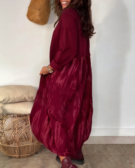 Robe Col Rond Imprimé Patchwork Irrégulier