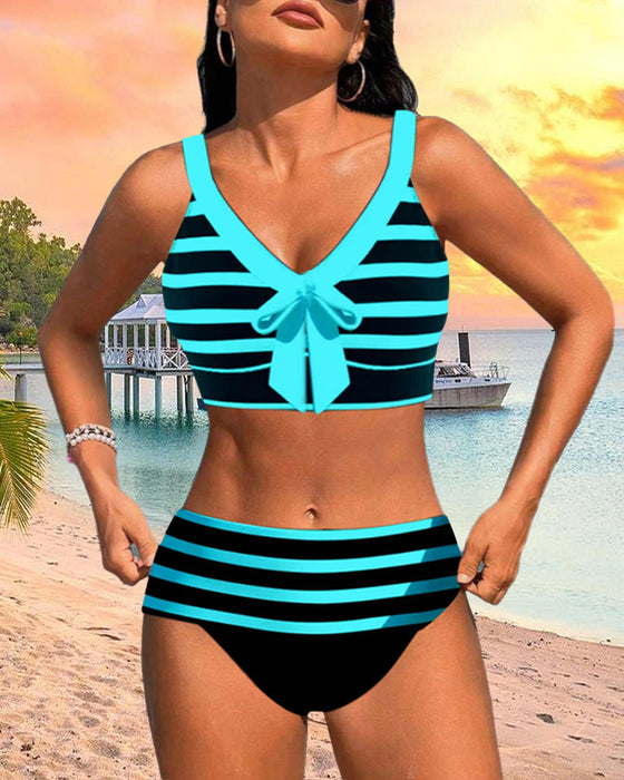 Bikinis taille haute à rayures