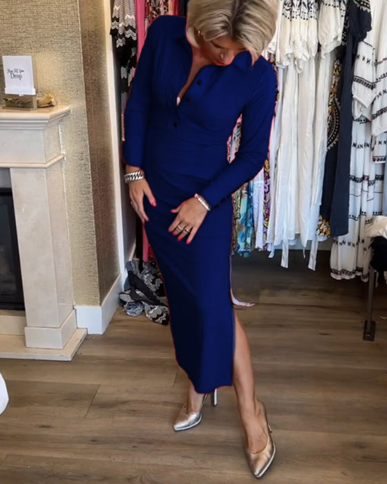 Robe élégante fendue de couleur unie