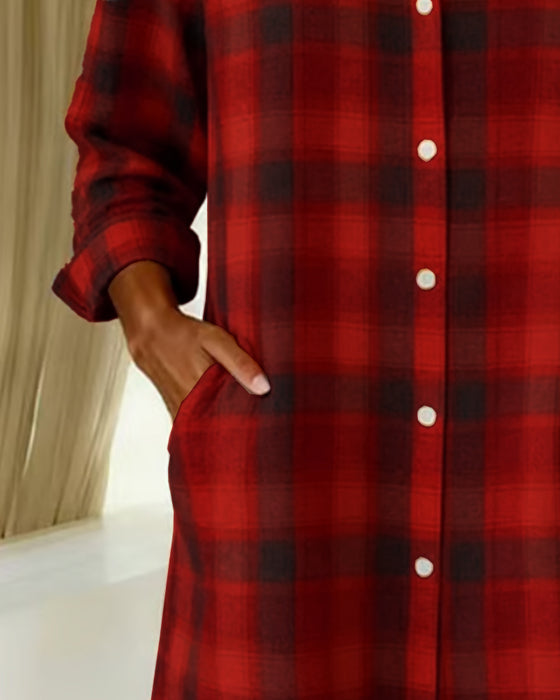 Robe Chemise À Carreaux Col Revers Boutonnée