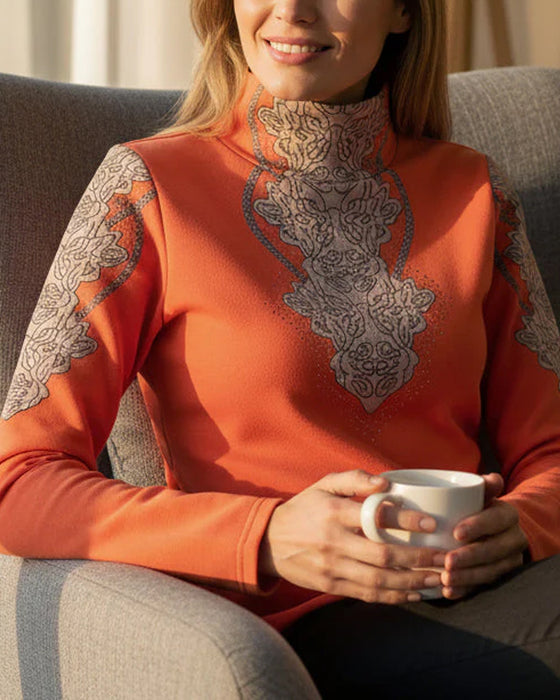 Haut Élégant Imprimé Cintré Femme Col Montant