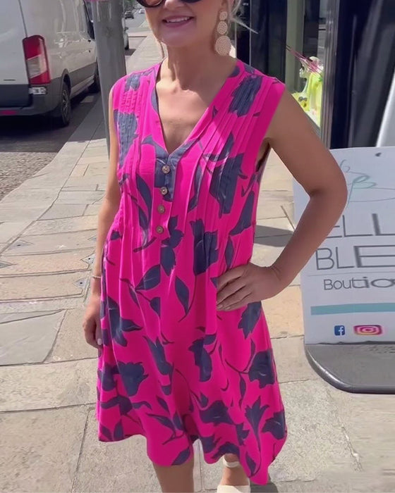 Robe Décolleté En V Sans Manches Imprimée