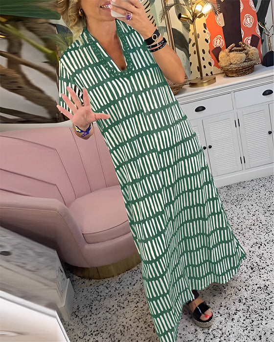 Robe longue décontractée imprimée à manches courtes