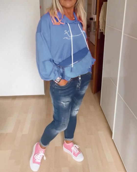 Sweats à capuche amples à imprimé ancre