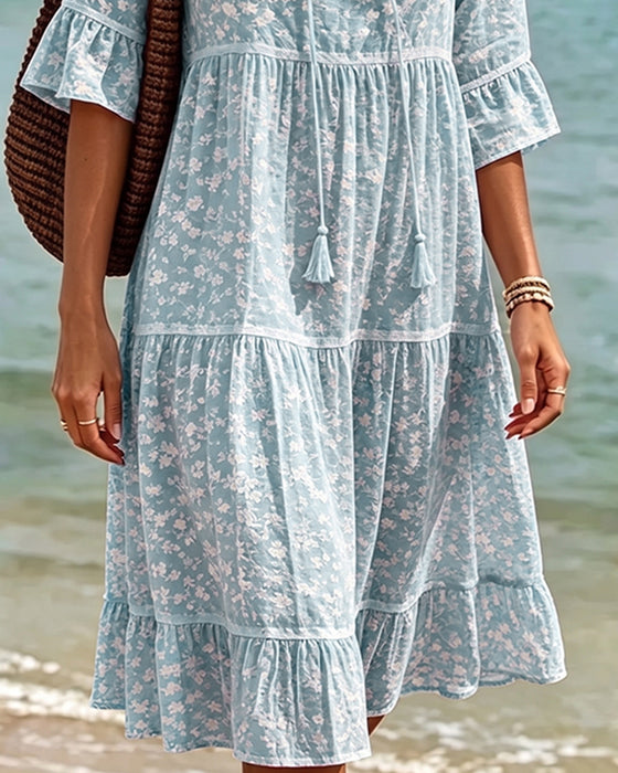 Robe Attacher Col En V Volant Fleuri Ligne A