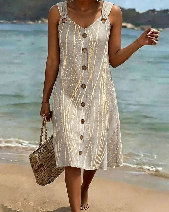 Robe Camisole Sans Manches Ligne Imprimé
