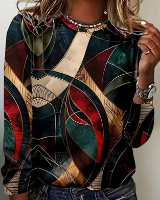 Haut Col Rond Décontracté Imprimé Manches Longues