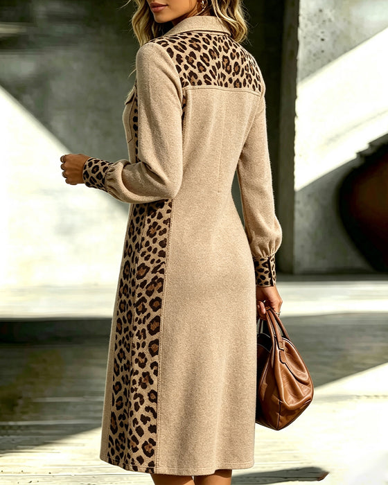 Robe Imprimé Léopard Manches Longues