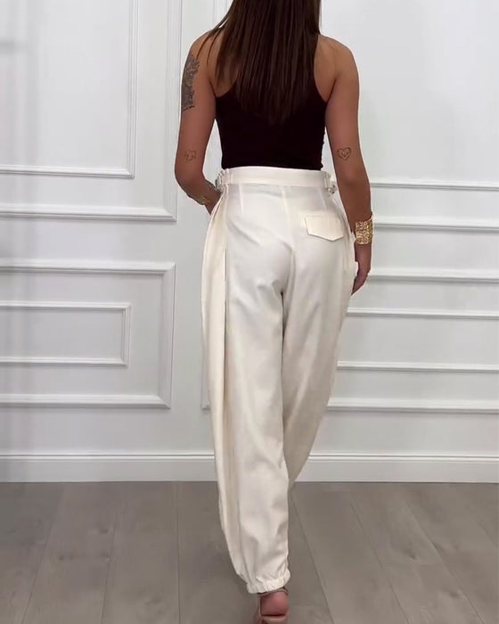 Pantalons Unis Boutonnés Jogger