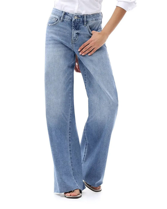Jean Poche Bouton Jambe Large