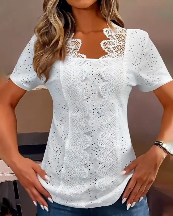 Blouse Unie Tendance Dentelle