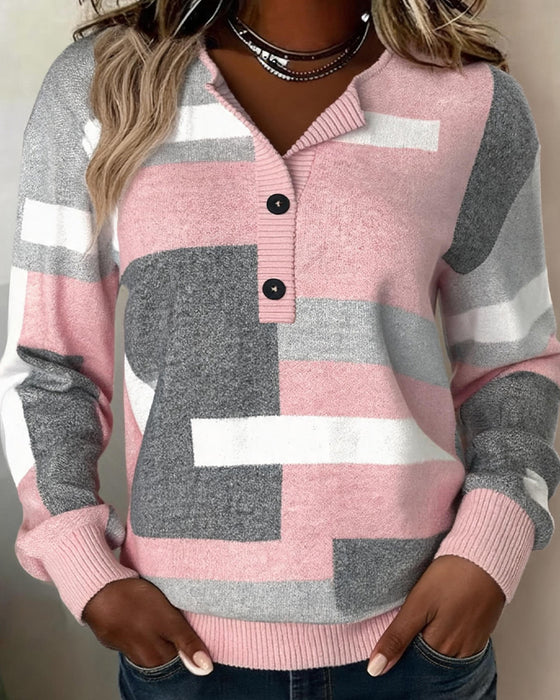 Sweatshirt À Carreaux Bouton-Devant Manche-Longue
