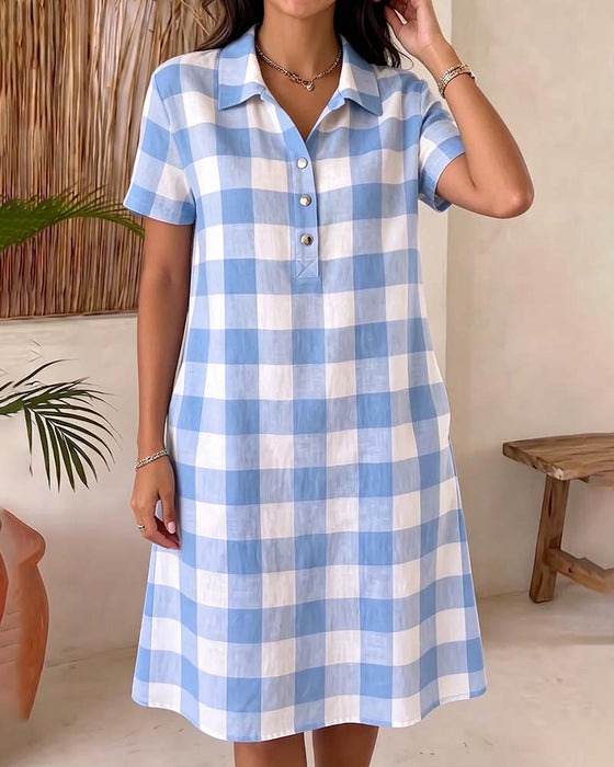 Robe Revers Bleu Et Blanc Carreau