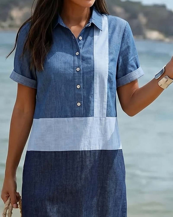 Robe Revers Contrasté Manches Courtes