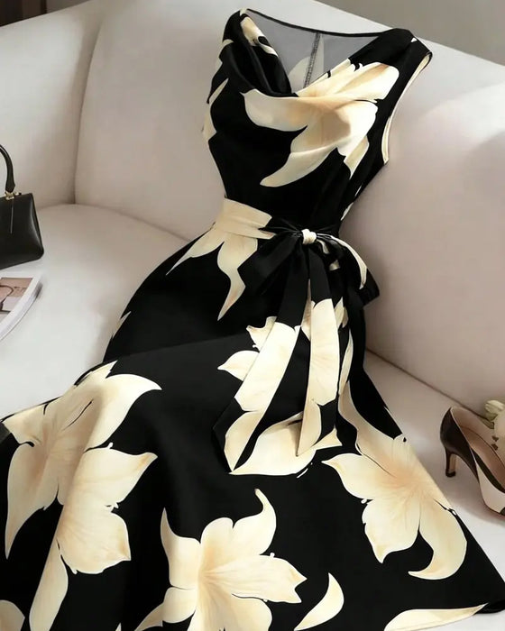 Robe Col Montant Sans Manches Fleurie