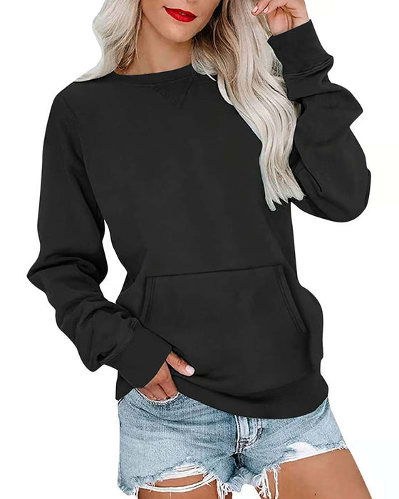 Sweatshirt Uni Col Rond Manches Longues Décontracté