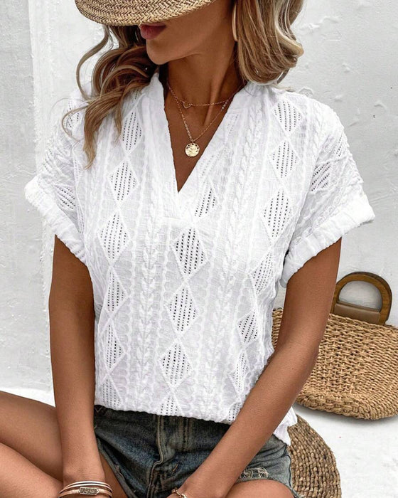 Blouse Col En V Uni Creux Respirant