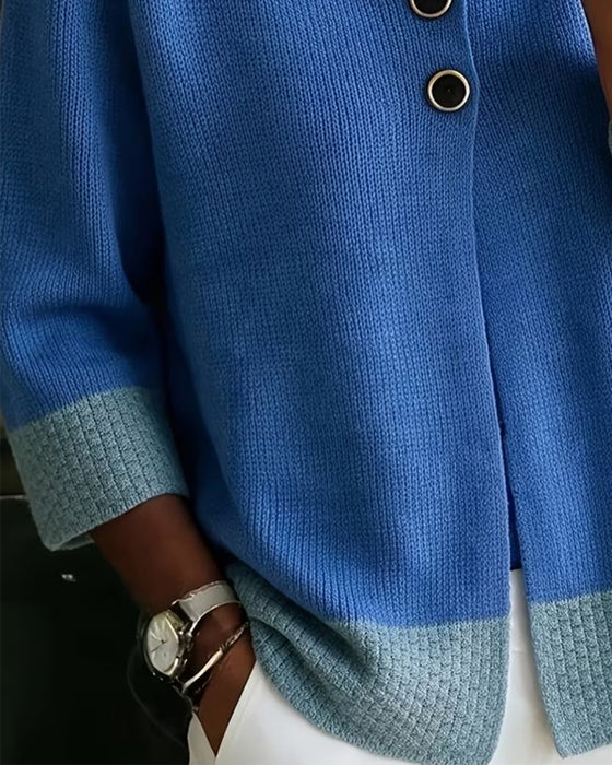 Cardigan Couleur Contrastante Col V Deux Boutons