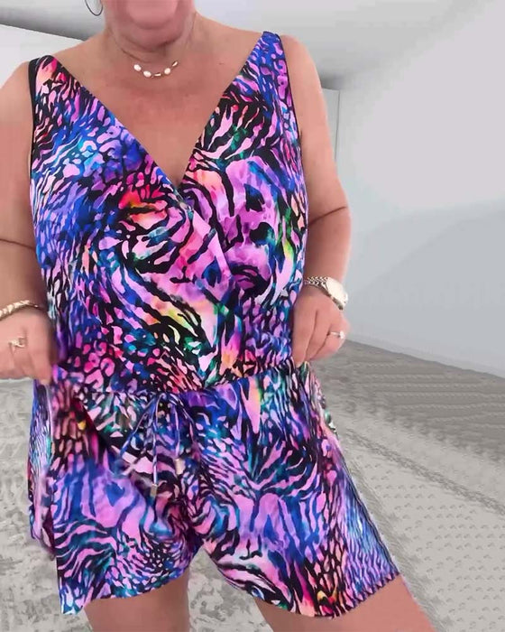 Maillot de Bain V-Col Imprimé Coloré Une Pièce