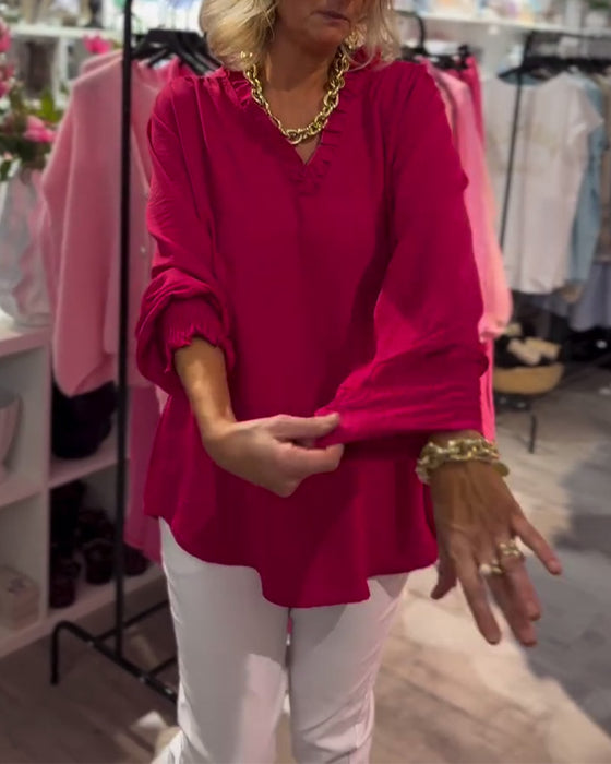 Blouse Col en V Pullover Ample Décontractée