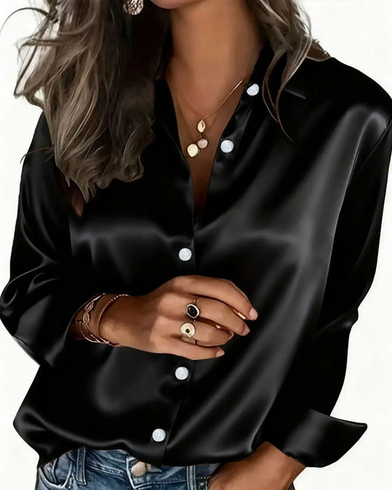 Chemise Col Drapé Manches Longues Décontractée
