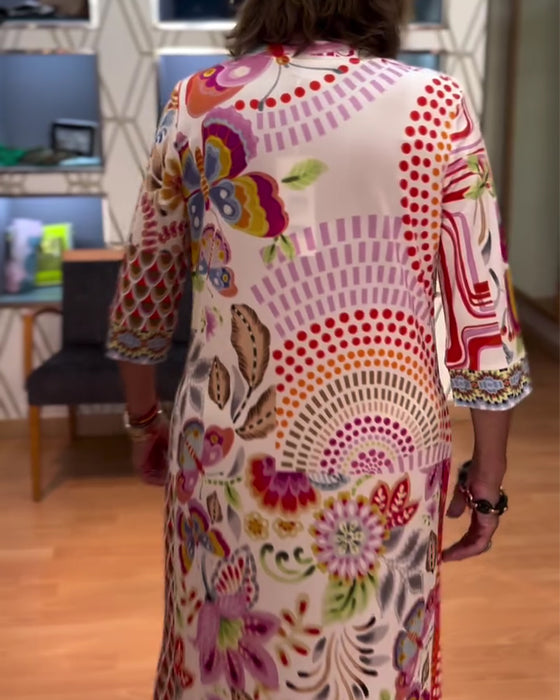 Robe Imprimé Ethnique Col En V Manche Coude