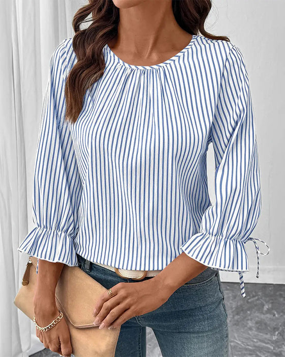 Blouse Rayée Col Rond Manche Bouffante