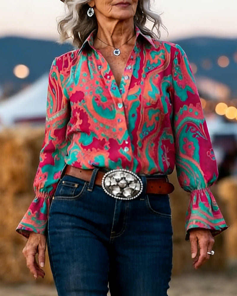 Chemise Élégant Imprimé Revers Slim Fit