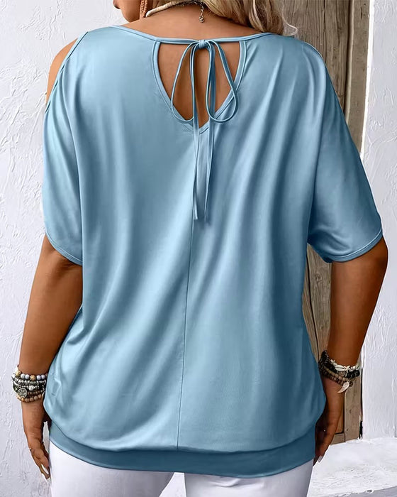 T-Shirt Décolleté Tombant Imprimé Plume