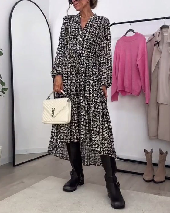 Robe décontractée imprimée coupe trapèze à manches longues