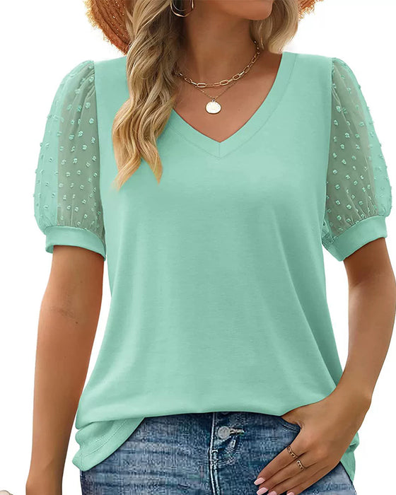 Blouse Unie Mesh Manche Bouffante