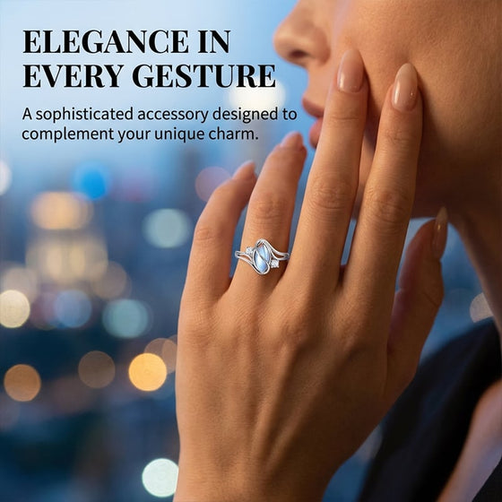 Bague géométrique en pierre de lune ovale