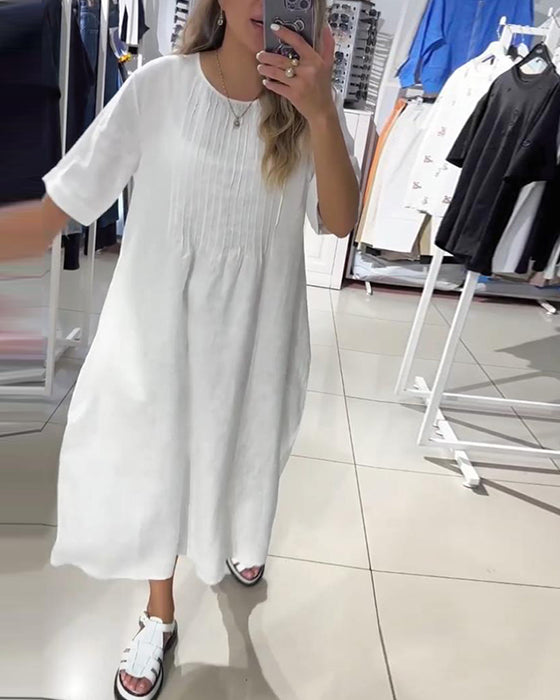 Robe ample décontractée à manches mi-longues de couleur unie