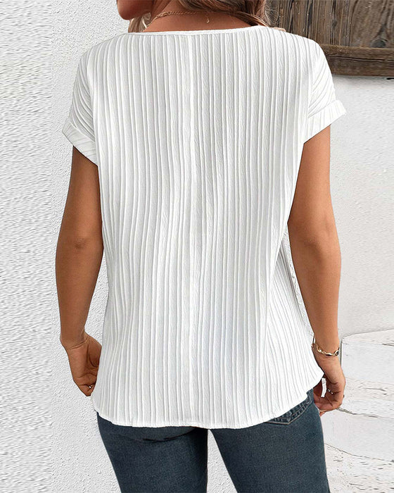 Haut côtelé imprimé patchwork à manches courtes