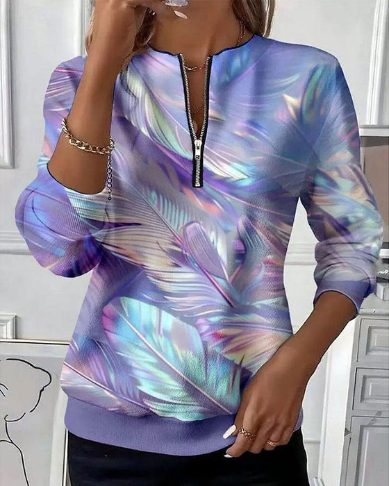 Sweatshirt Fermeture Éclair Plume Bloc De Couleur
