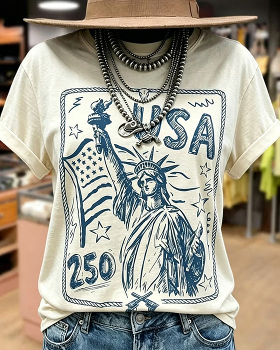 T-Shirt À Imprimé Rétro, Manches Courtes Et Coupe Décontractée