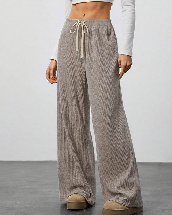 Pantalon Solide Cordon Coupe Large Long