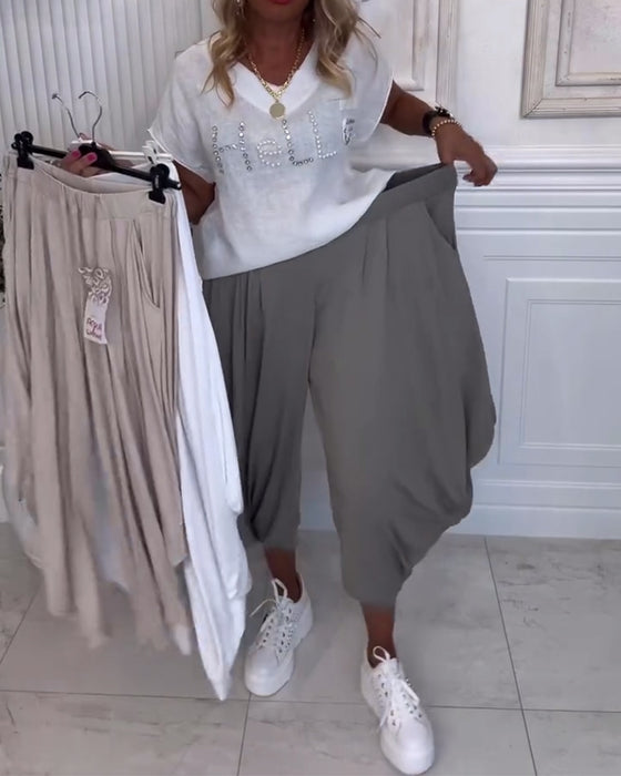 Pantalon Uni Bouffant Décontracté