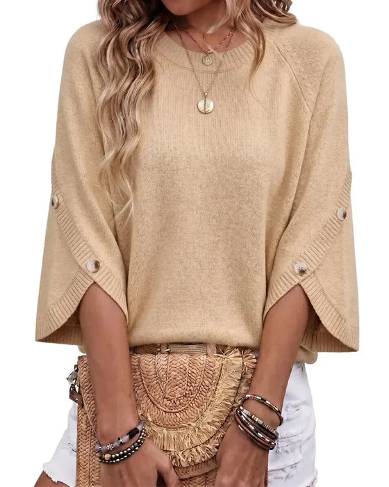 Pull-Over Col Rond Boutonnage Manche Cloche