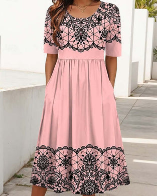 Robe Col Rond Imprimé Ligne A