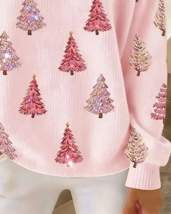 Pull Sapin De Noël Imprimé Col Henley