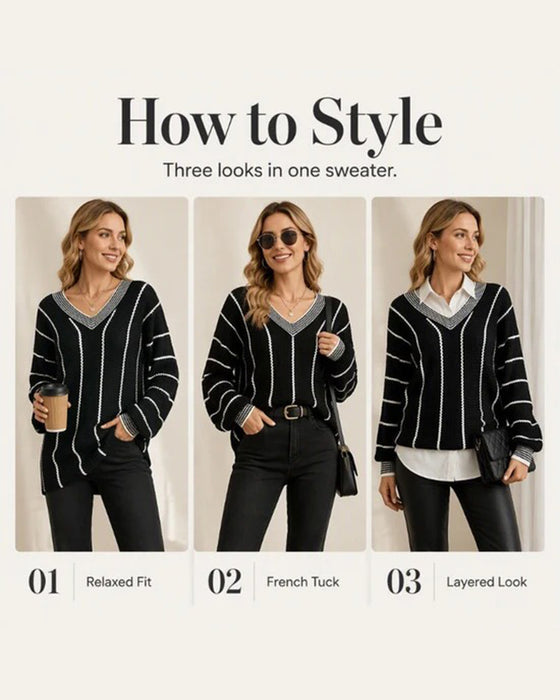 Pullover Sweat Décontracté Coupe Loose Rayé