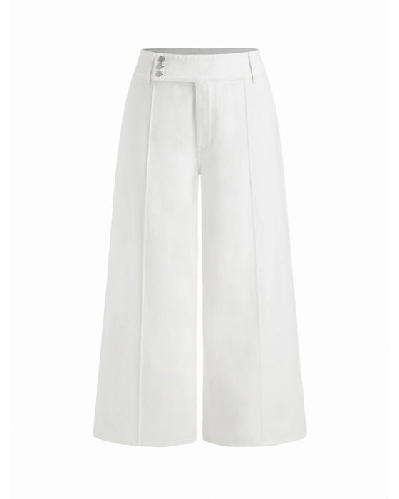 Pantalon Trois-Boutons Taille Haute Jambe Large