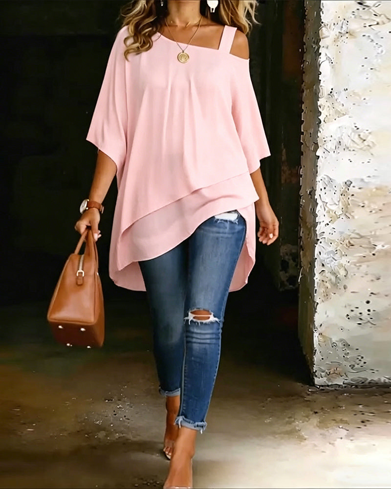 Blouse Asymétrique Épaule Dénudée Unie Décontractée