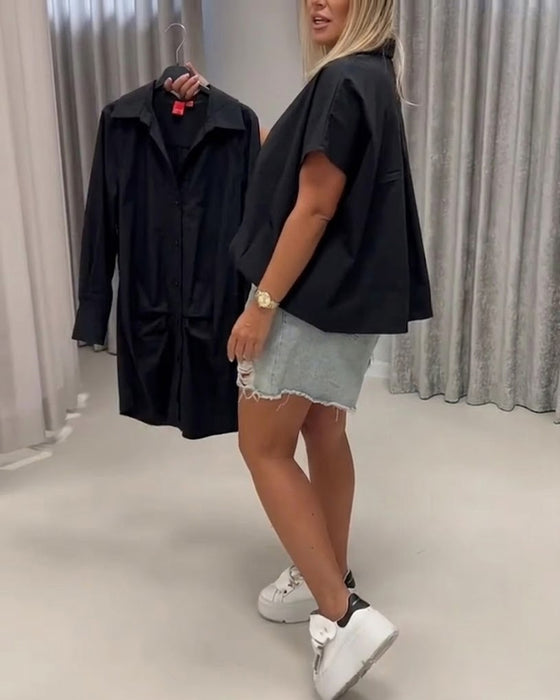 Blouse Col Coupe Loose Manche Chauve-Souris
