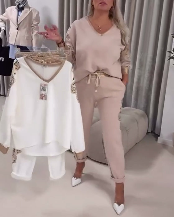 Costume Pull Décontracté à Manches Longues Col V